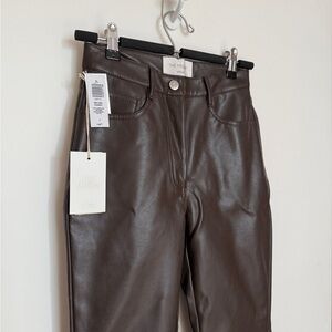 Aritzia Wilfred Melina Slim High Waisted Vegan Leather Pants Brown Chocolate